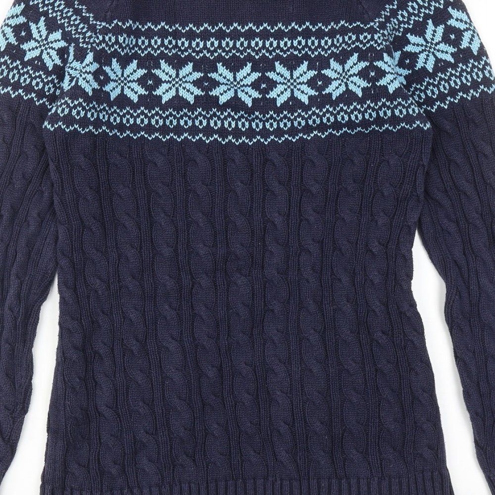 Superdry Womens Blue Round Neck Fair Isle Cotton Pullover Jumper Size L