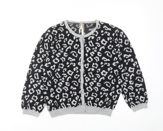 NEXT Womens Black Round Neck Animal Print Cotton Cardigan Jumper Size 14 - Leopard Print