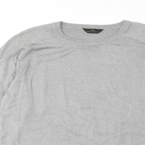 Marks and Spencer Mens Grey Round Neck Silk Pullover Jumper Size L Long Sleeve