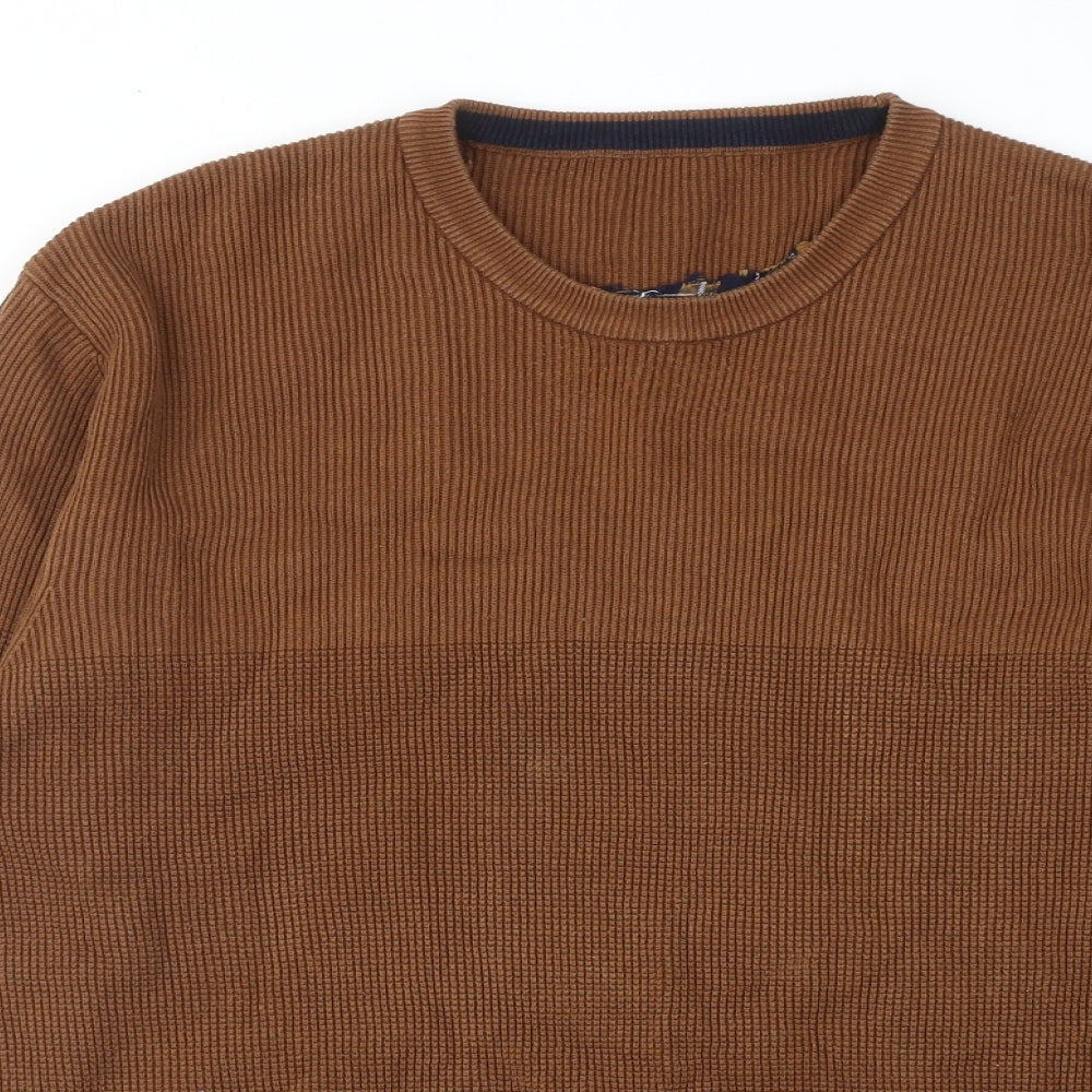 NEXT Mens Brown Round Neck Cotton Pullover Jumper Size XL Long Sleeve