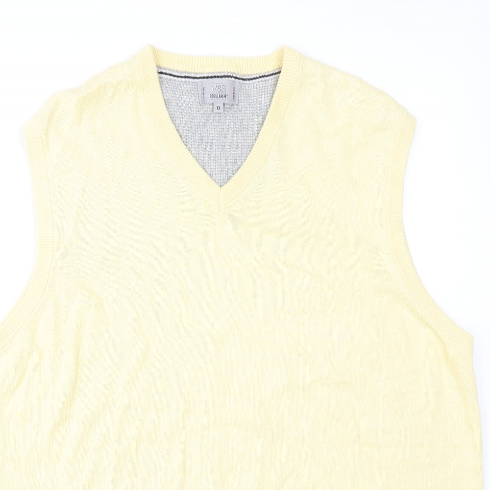 Marks and Spencer Mens Yellow V-Neck Acrylic Vest Jumper Size XL Sleeveless
