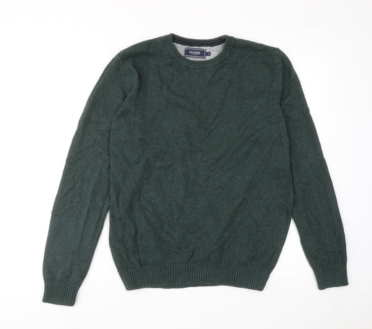 Maine Mens Green Round Neck Cotton Pullover Jumper Size M Long Sleeve