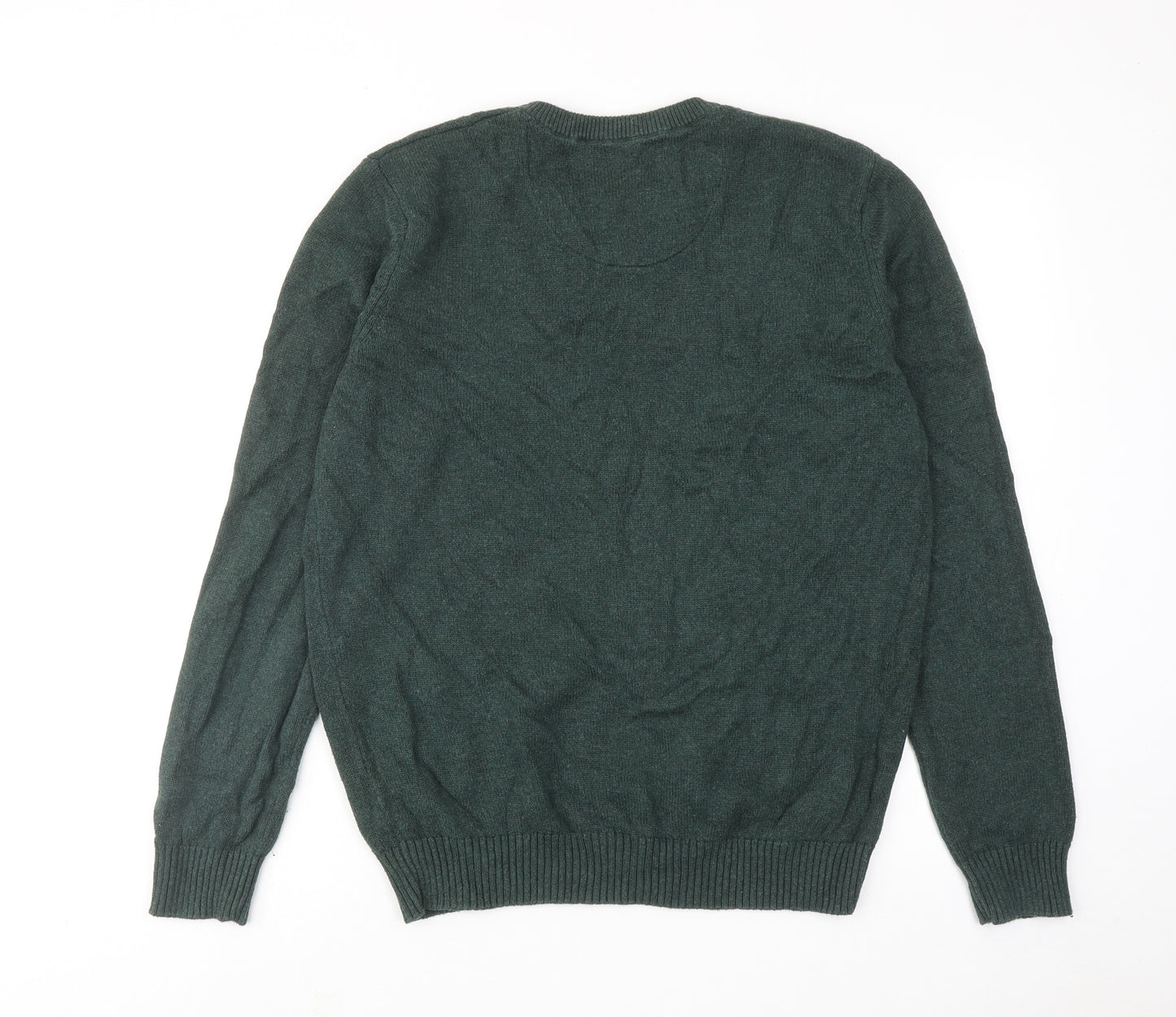Maine Mens Green Round Neck Cotton Pullover Jumper Size M Long Sleeve