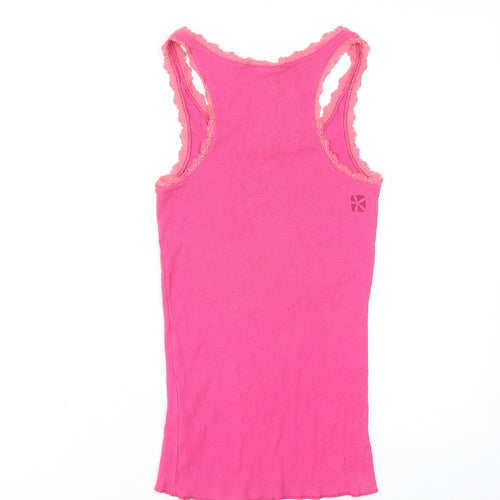 Animal Womens Pink Cotton Basic Tank Size 10 Round Neck - Lace Details