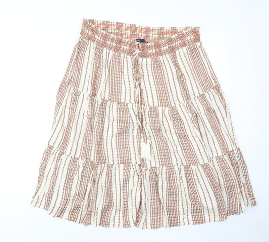 Marks and Spencer Womens Brown Striped Viscose Peasant Skirt Size 22 Drawstring