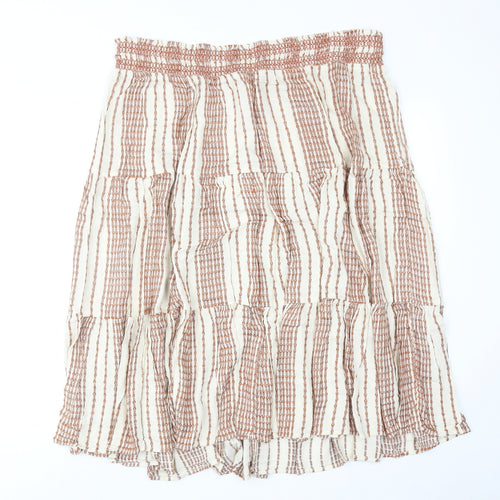 Marks and Spencer Womens Brown Striped Viscose Peasant Skirt Size 22 Drawstring