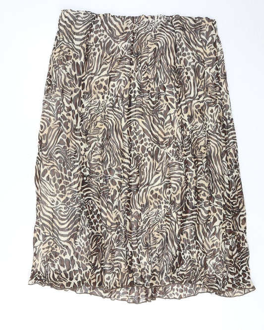 Marks and Spencer Womens Brown Animal Print Polyester Swing Skirt Size 12 - Tiger Leopard Cheetah Pattern