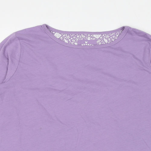 Fat Face Girls Purple 100% Cotton Basic T-Shirt Size 12-13 Years Round Neck Pullover - Broderie Anglaise Detail