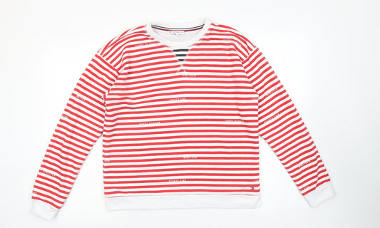 Tommy Hilfiger Womens Red Striped Cotton Pullover Sweatshirt Size M Pullover