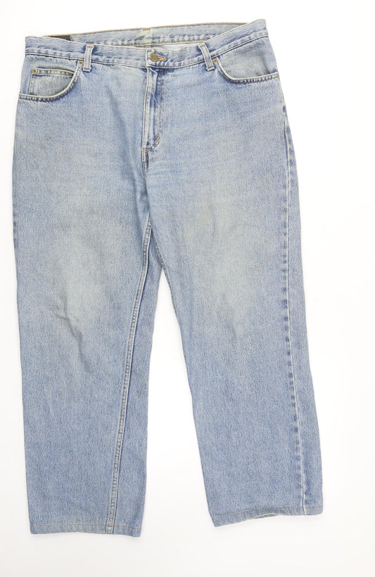 Lee Mens Blue Cotton Straight Jeans Size 36 in L27 in Regular Zip