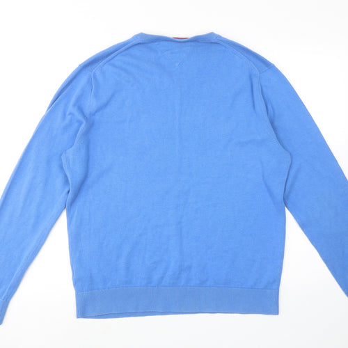 Tommy Hilfiger Mens Blue V-Neck Cotton Pullover Jumper Size XL Long Sleeve