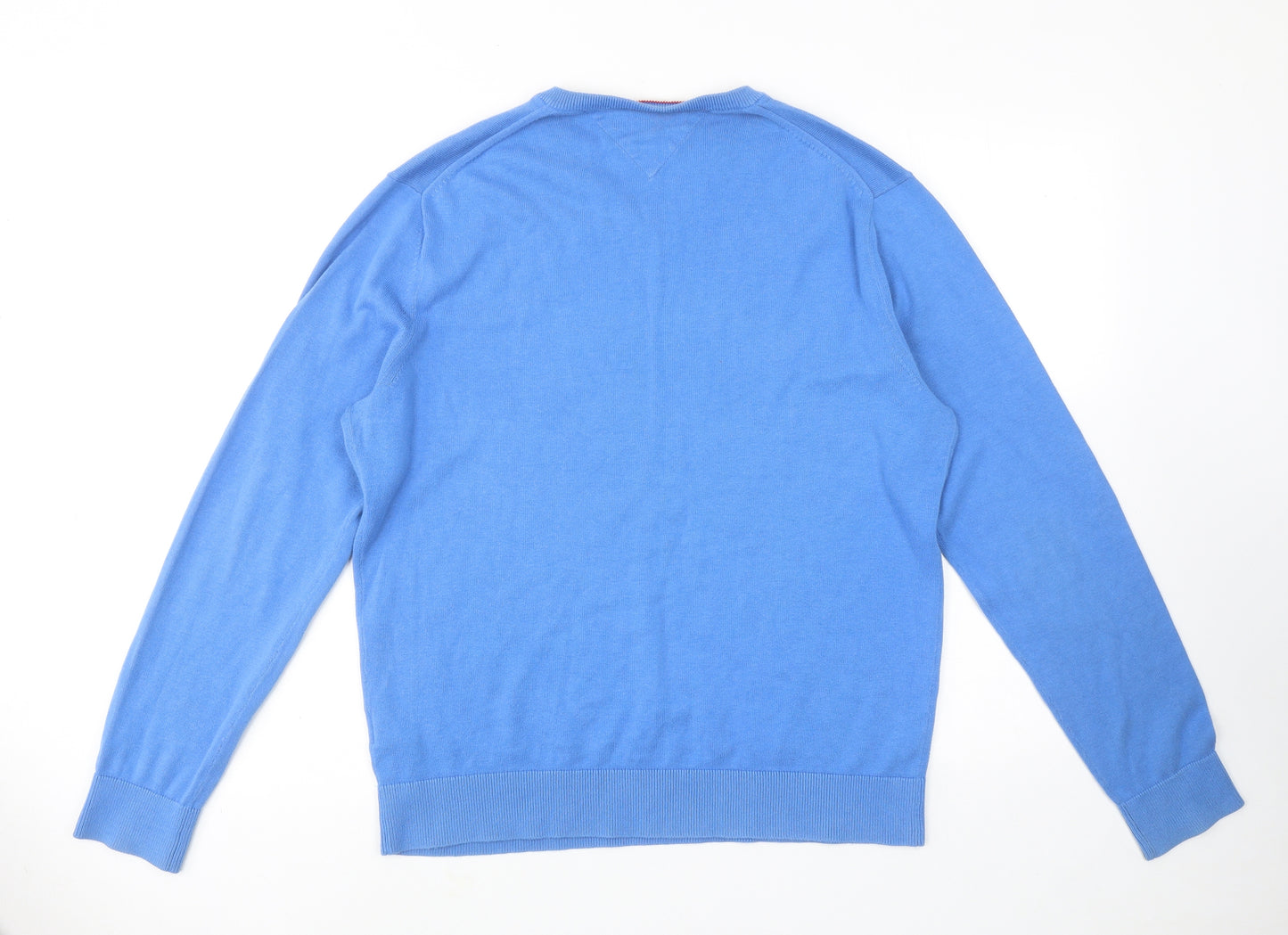 Tommy Hilfiger Mens Blue V-Neck Cotton Pullover Jumper Size XL Long Sleeve