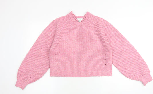 Topshop Womens Pink High Neck Acrylic Pullover Jumper Size S
