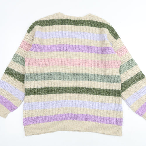 Marks and Spencer Womens Multicoloured V-Neck Striped Acrylic Pullover Jumper Size S