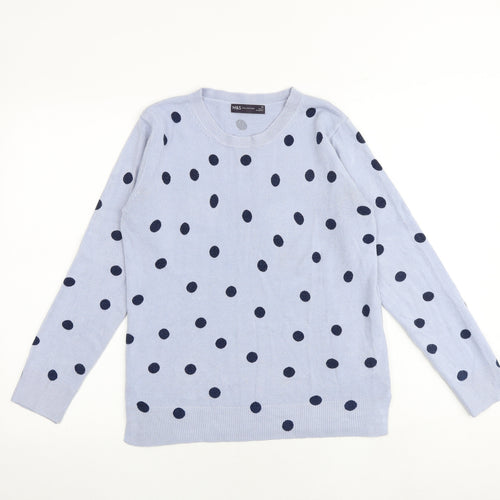 Marks and Spencer Womens Blue Round Neck Polka Dot Acrylic Pullover Jumper Size 10