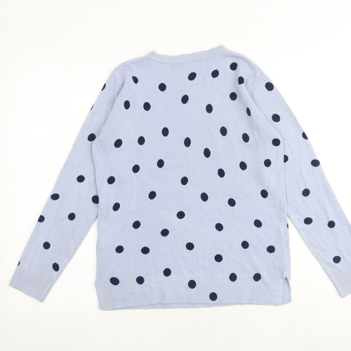 Marks and Spencer Womens Blue Round Neck Polka Dot Acrylic Pullover Jumper Size 10