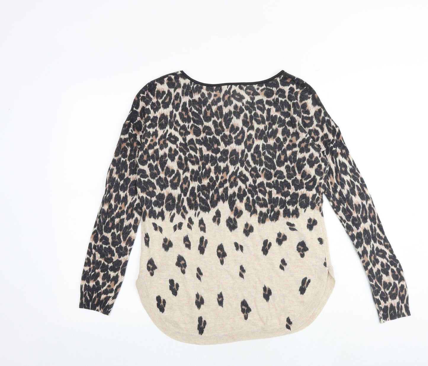 Oasis Womens Brown Round Neck Animal Print Viscose Pullover Jumper Size XS - Leopard Print