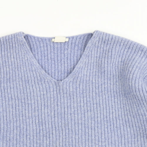H&M Womens Blue V-Neck Acrylic Pullover Jumper Size S