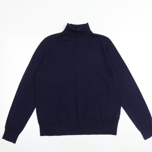 Marks and Spencer Womens Blue Roll Neck 100% Merino Wool Pullover Jumper Size 12