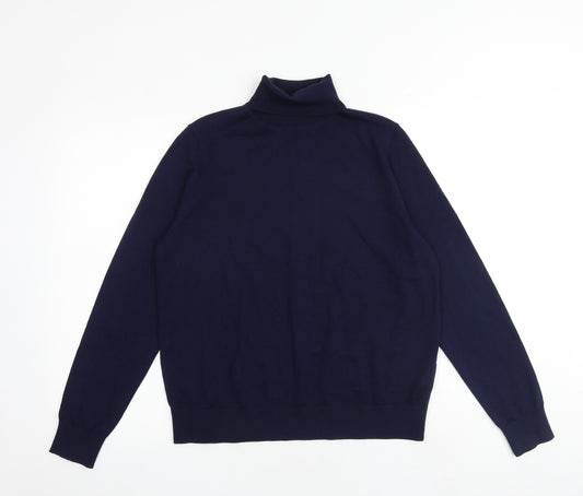 Marks and Spencer Womens Blue Roll Neck 100% Merino Wool Pullover Jumper Size 12