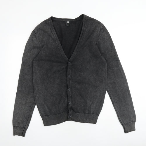 H&M Mens Grey V-Neck Cotton Cardigan Jumper Size M Long Sleeve