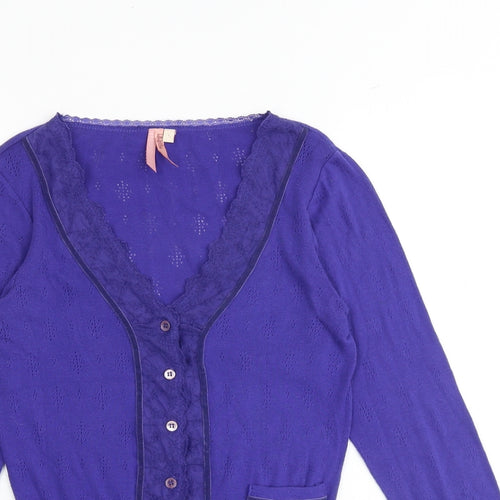 Whistles Womens Purple V-Neck Acrylic Cardigan Jumper Size S - Lace Trim