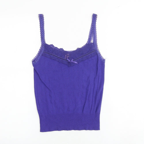 Whistles Womens Purple Acrylic Camisole Tank Size S Scoop Neck - Lace Trim