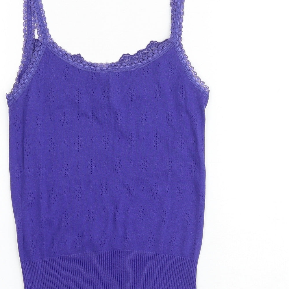 Whistles Womens Purple Acrylic Camisole Tank Size S Scoop Neck - Lace Trim