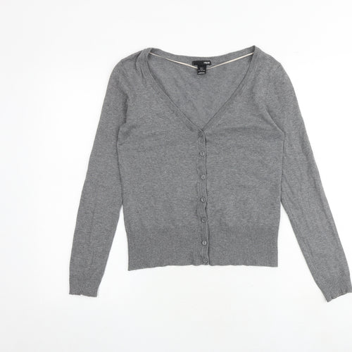 H&M Womens Grey V-Neck Cotton Cardigan Jumper Size S