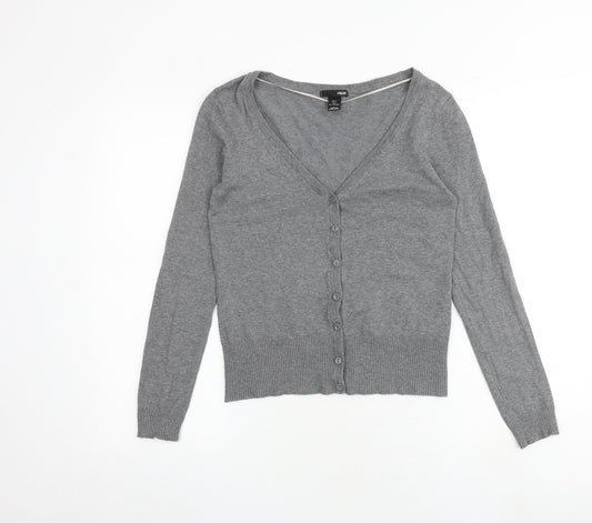 H&M Womens Grey V-Neck Cotton Cardigan Jumper Size S