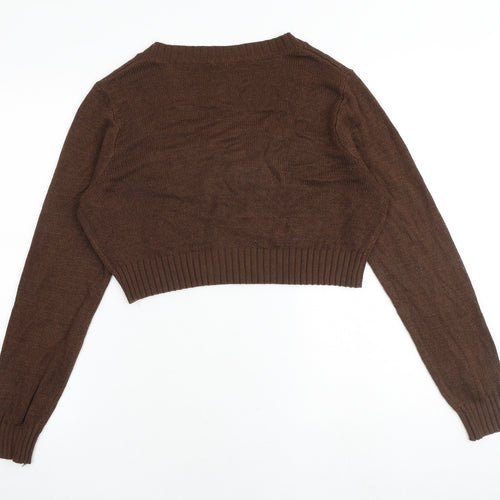 H&M Womens Brown V-Neck Acrylic Pullover Jumper Size L - Cropped
