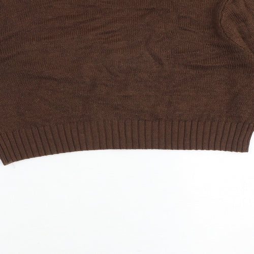 H&M Womens Brown V-Neck Acrylic Pullover Jumper Size L - Cropped