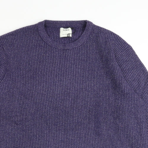 Marks and Spencer Mens Purple Round Neck Polyamide Pullover Jumper Size L Long Sleeve