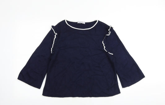 Per Una Womens Blue Round Neck Viscose Pullover Jumper Size 16