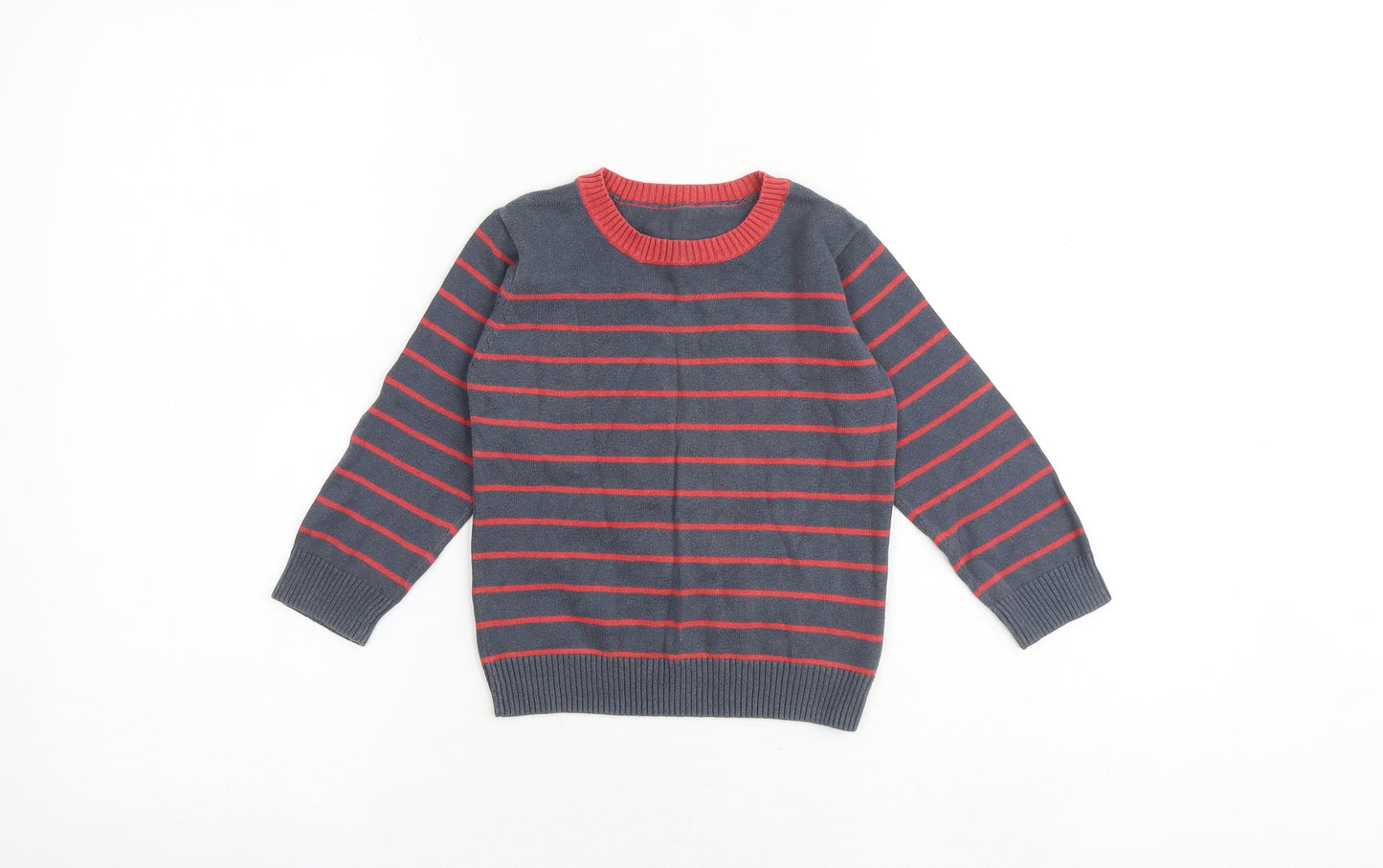 Marks and Spencer Boys Multicoloured Round Neck Striped 100% Cotton Pullover Jumper Size 2 Years Pullover