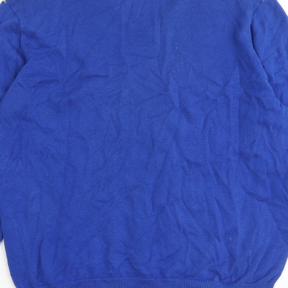 Glenmuir Mens Blue V-Neck Argyle/Diamond Cotton Pullover Jumper Size M Long Sleeve