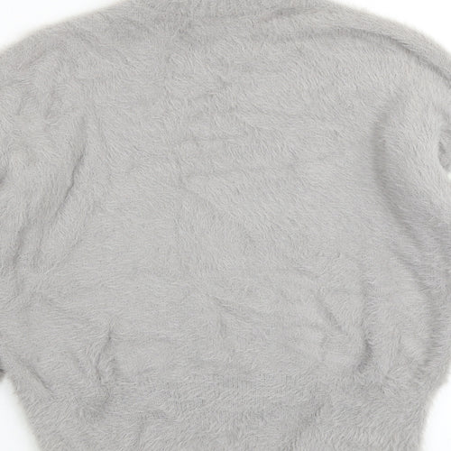 Threadbare Womens Grey High Neck Animal Print Nylon Pullover Jumper Size 12 - Tiger Print