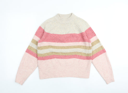 Marks and Spencer Womens Multicoloured Mock Neck Striped Acrylic Pullover Jumper Size XS