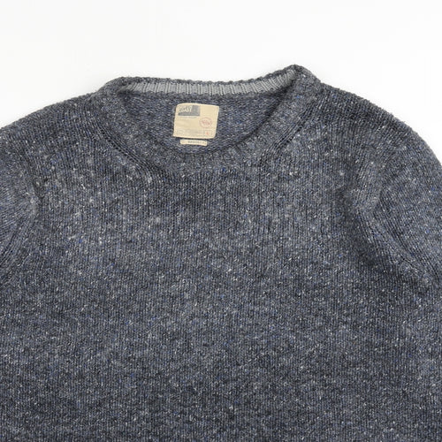 North Coast Mens Blue Round Neck Wool Pullover Jumper Size L Long Sleeve