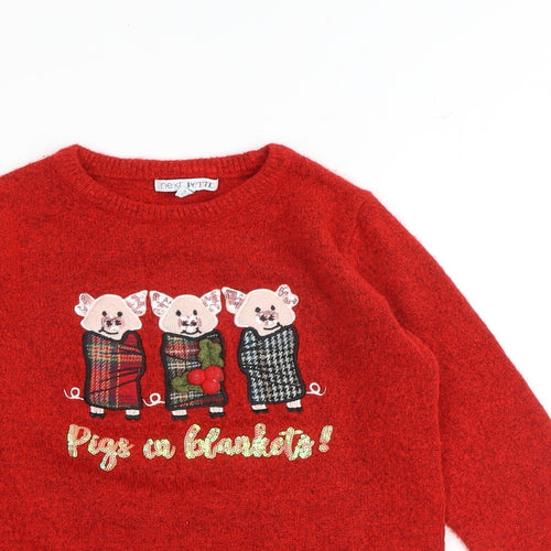NEXT Womens Red Roll Neck Acrylic Pullover Jumper Size 6 - Pigs In Blankets Christmas