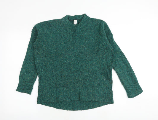 John Lewis Womens Green Mock Neck Wool Pullover Jumper Size 10