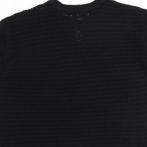 Marks and Spencer Womens Black Round Neck Cotton Pullover Jumper Size M