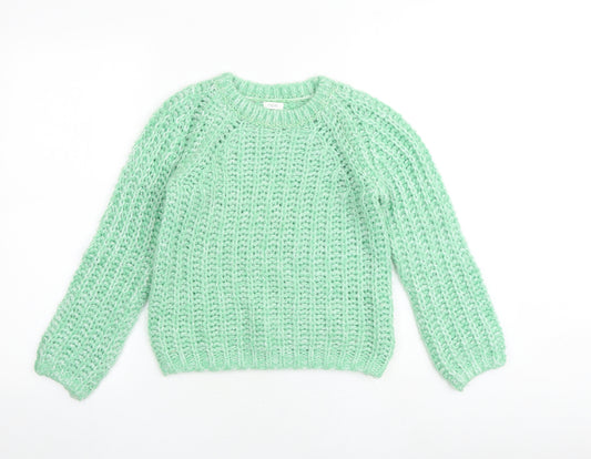NEXT Girls Green Round Neck Acrylic Pullover Jumper Size 9 Years Pullover
