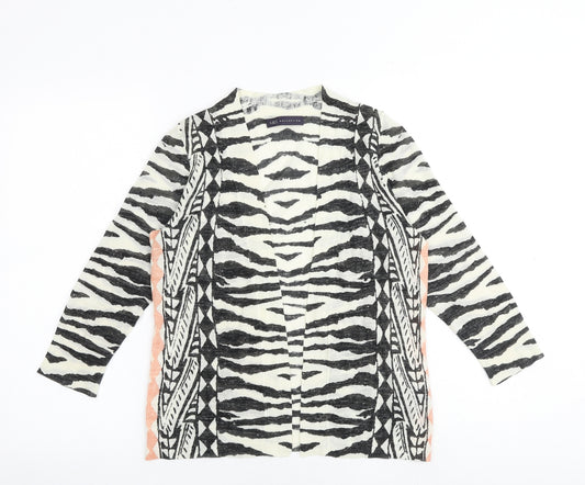 Marks and Spencer Womens Multicoloured V-Neck Animal Print Acrylic Cardigan Jumper Size 8 - Zebra Print