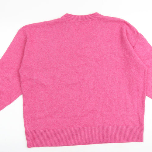 Marks and Spencer Womens Pink V-Neck Acrylic Pullover Jumper Size L