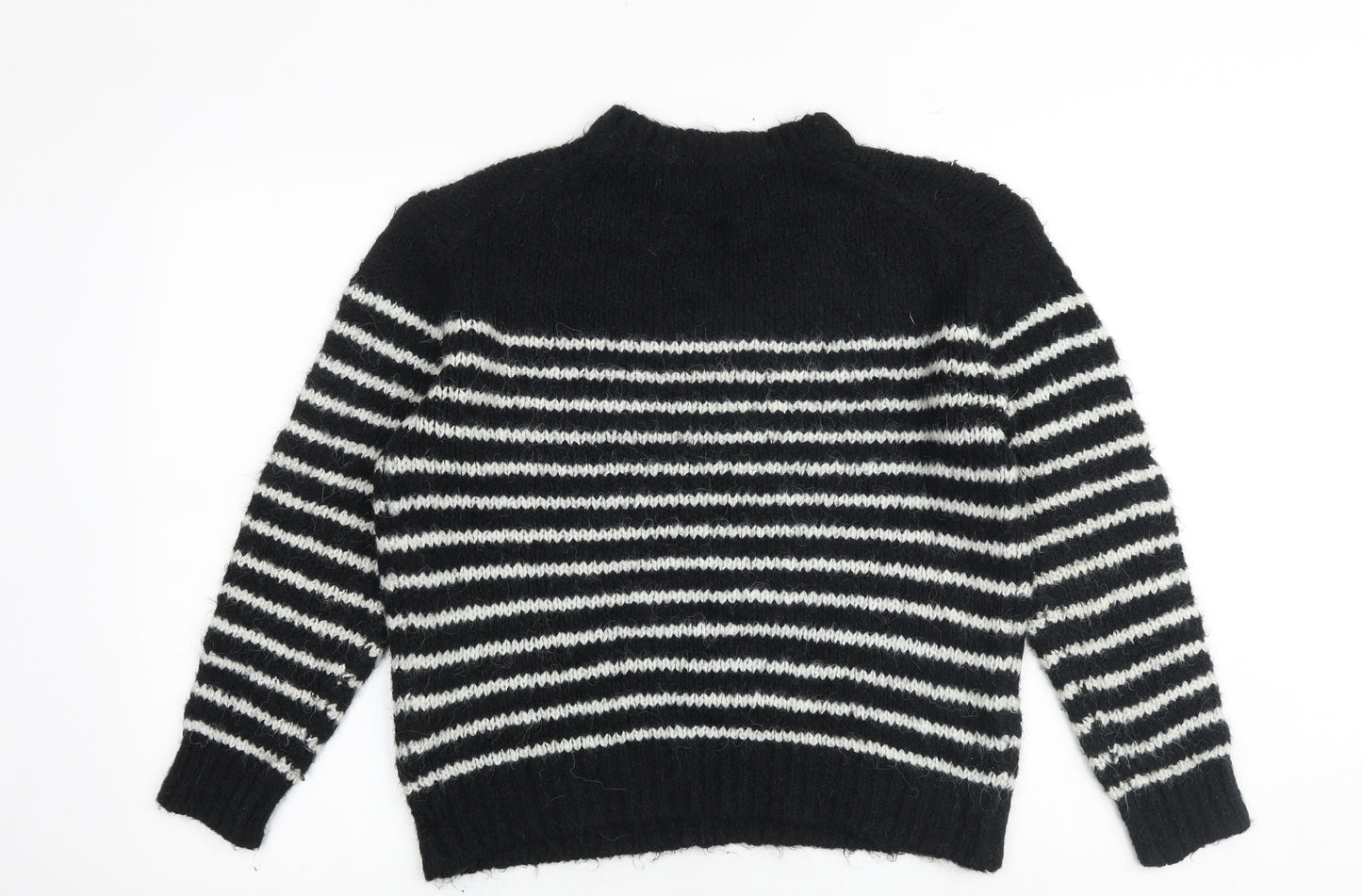 Zara Womens Black Round Neck Striped Acrylic Pullover Jumper Size L
