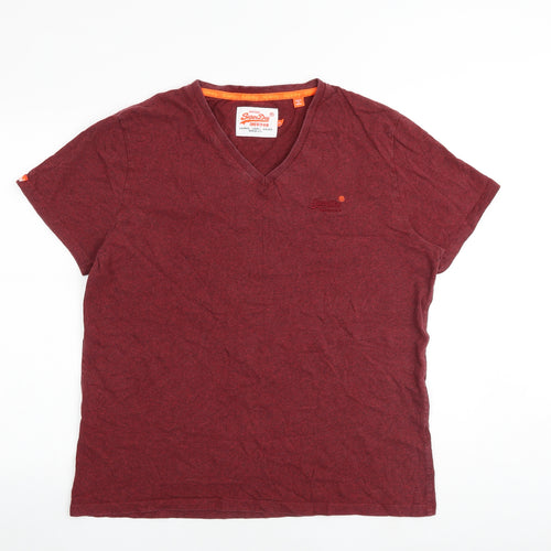 Superdry Mens Red Polyester T-Shirt Size 2XL V-Neck