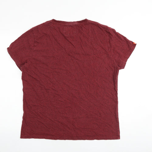 Superdry Mens Red Polyester T-Shirt Size 2XL V-Neck