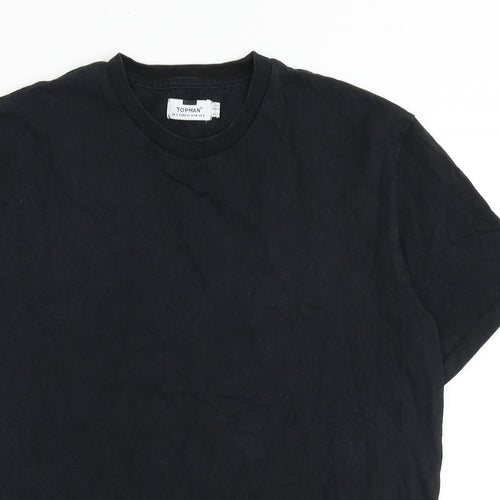 Topman Mens Black Cotton T-Shirt Size S Round Neck