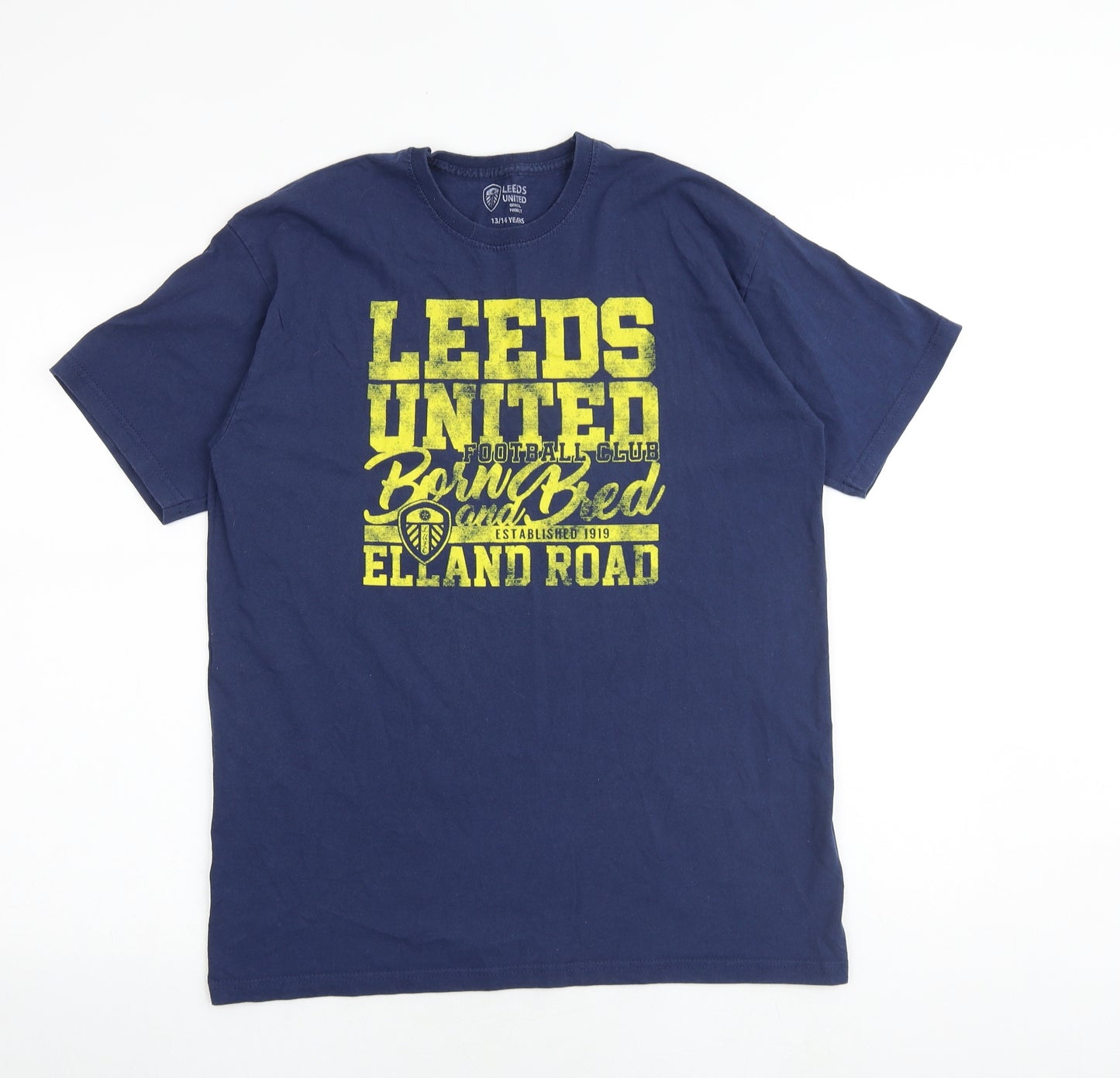 Leeds United Boys Blue 100% Cotton Basic T-Shirt Size 14-15 Years Crew Neck Pullover